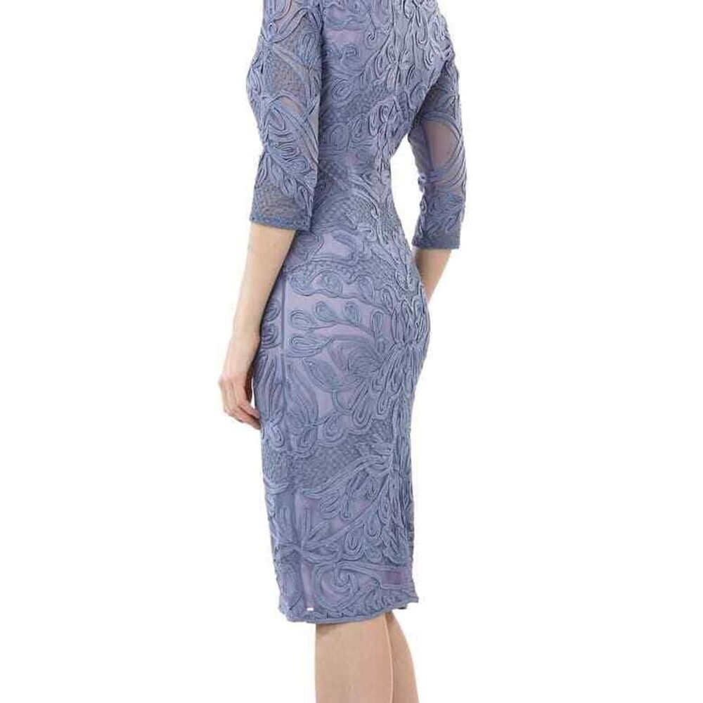 JS Collections Sheer Sleeve Soutache Lace Cabernet Sheath Dress Size 2